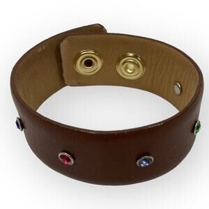 Upcycled crystal leather cuff bracelet made from glove tanned cowhide belt